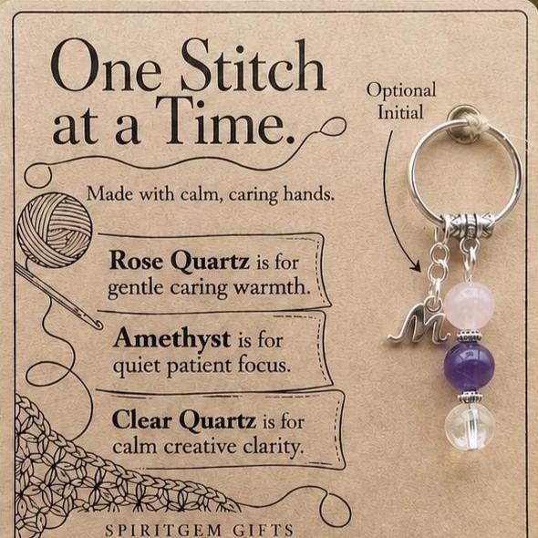 Crochet Lover Gift, Crystal Keyring with Illustrated 'One Stitch at a Time' Card