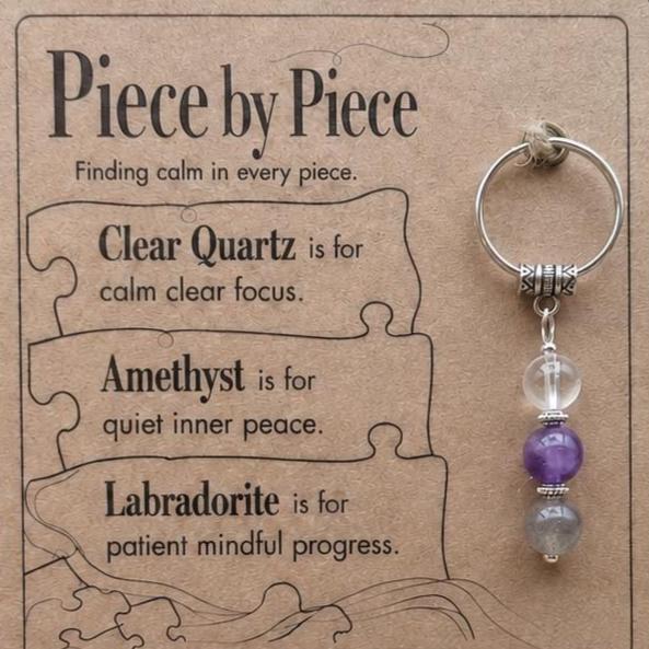 Jigsaw Puzzle Lover Gift, Crystal Keyring with Illustrated 'Piece by Piece' Card