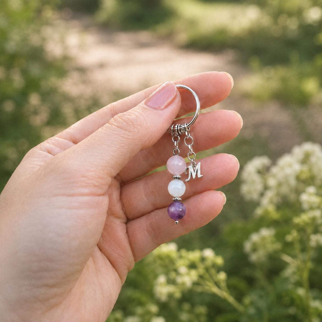 Dog Lover Gift, Crystal Keyring with Illustrated 'Pawprints and Love' Card