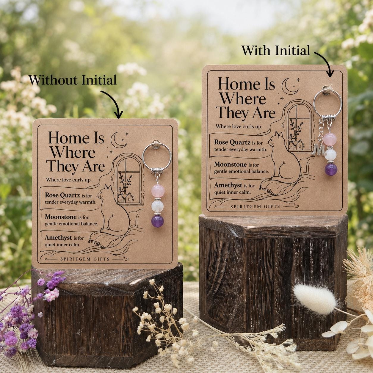 Cat Mum Gift, Crystal Keyring with Illustrated 'Home Is Where They Are' Card, From the Cat