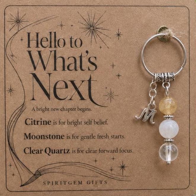 Personalised NEW BEGINNING Crystal Keyring with Illustrated Keepsake Card Fresh Start Gift