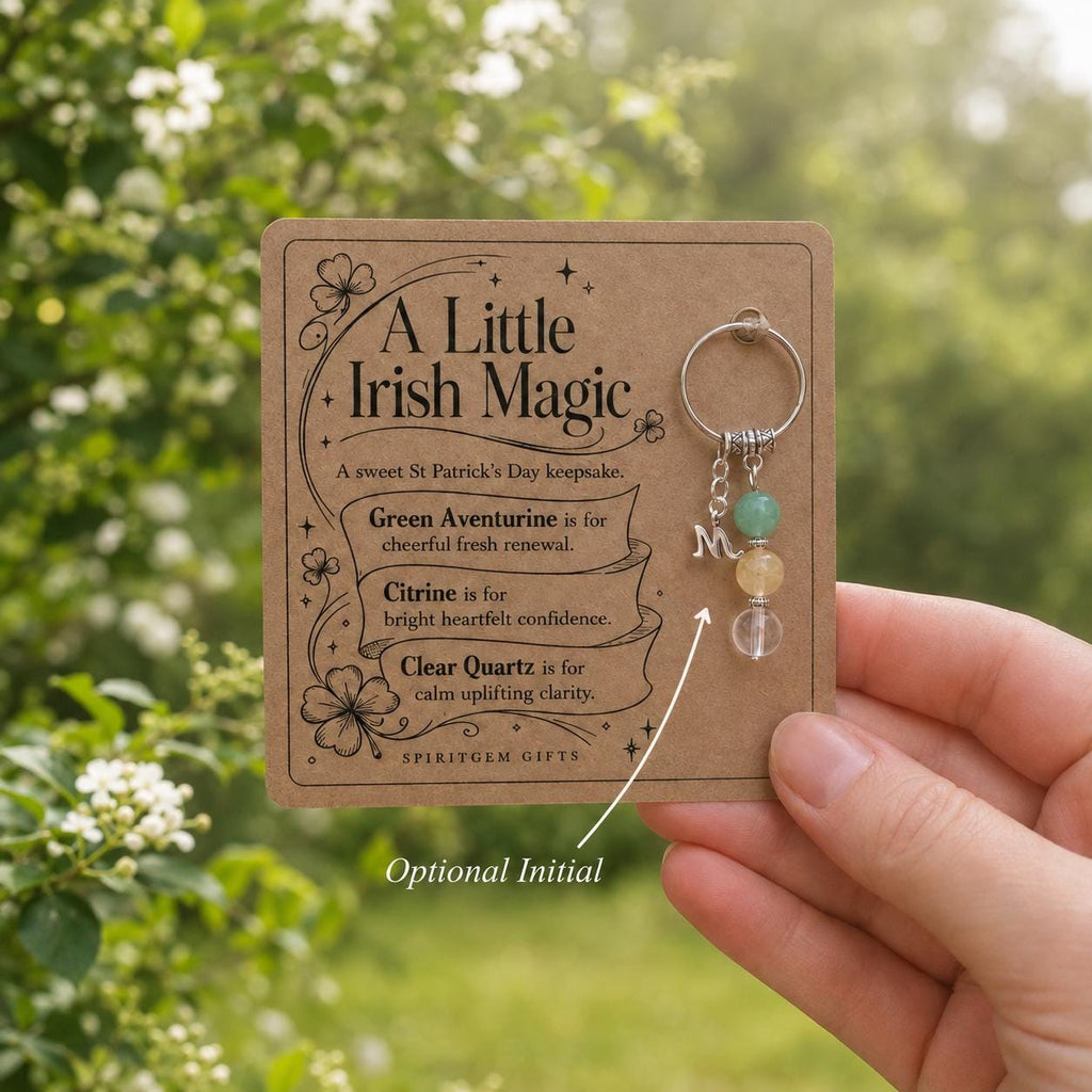 Irish Good Luck Gift, Crystal Keyring with Illustrated 'A Little Irish Magic' Card