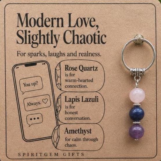 Personalised MODERN LOVE Crystal Keyring with Illustrated Keepsake Card Valentine’s Day Gift
