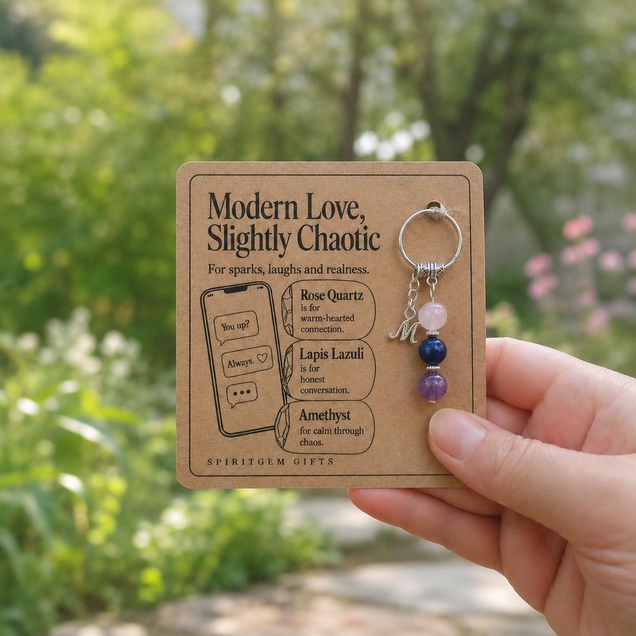 Personalised MODERN LOVE Crystal Keyring with Illustrated Keepsake Card Valentine’s Day Gift