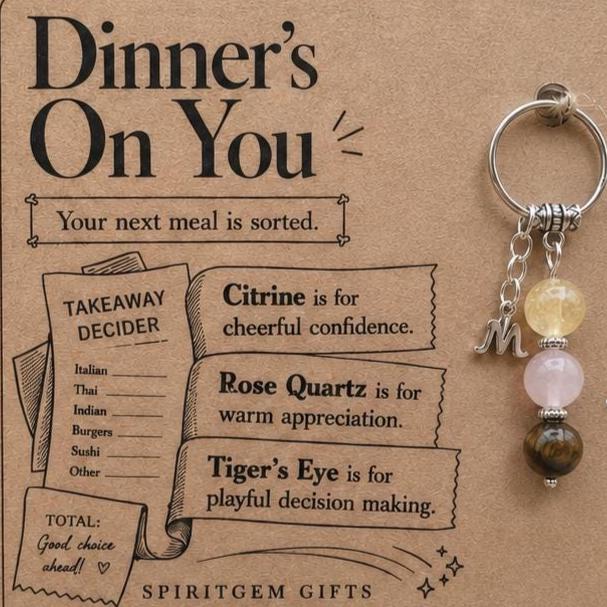 Personalised Dinner’s On You Crystal Keyring with Illustrated Keepsake Card Foodie Gift
